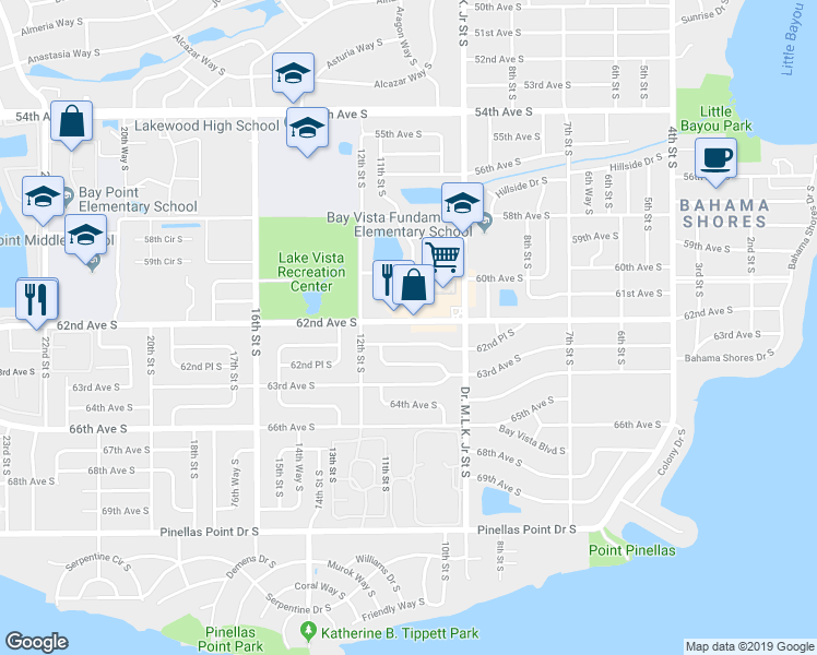 map of restaurants, bars, coffee shops, grocery stores, and more near 1049 62nd Avenue South in St. Petersburg