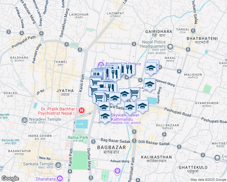 map of restaurants, bars, coffee shops, grocery stores, and more near in Kathmandu