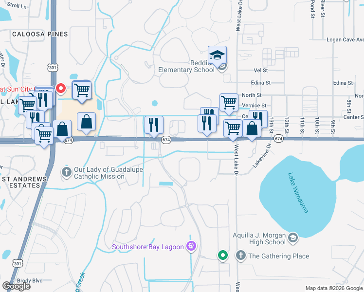 map of restaurants, bars, coffee shops, grocery stores, and more near 5117 Florida 674 in Wimauma