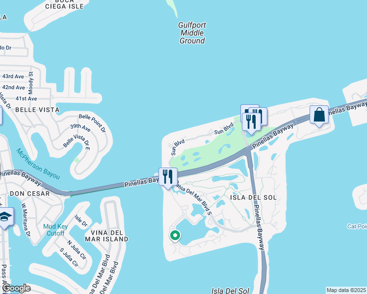 map of restaurants, bars, coffee shops, grocery stores, and more near 6210 Sun Boulevard in St. Petersburg