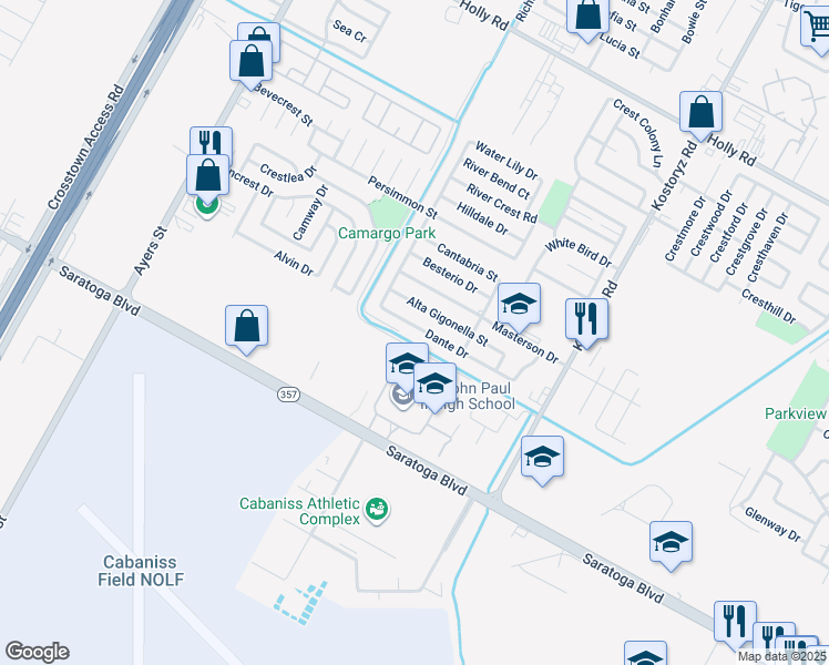 map of restaurants, bars, coffee shops, grocery stores, and more near 2945 Dante Drive in Corpus Christi