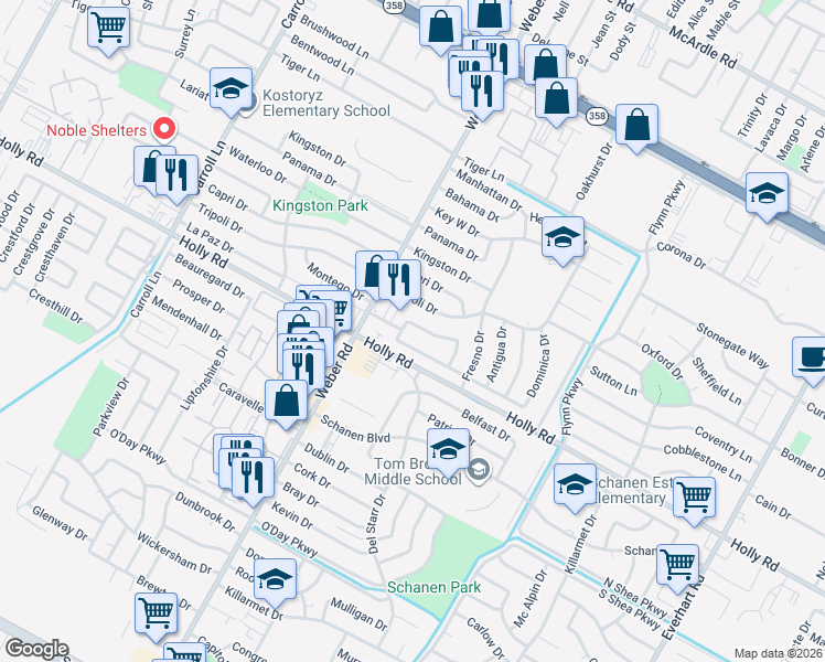 map of restaurants, bars, coffee shops, grocery stores, and more near 4113 Monaco Street in Corpus Christi