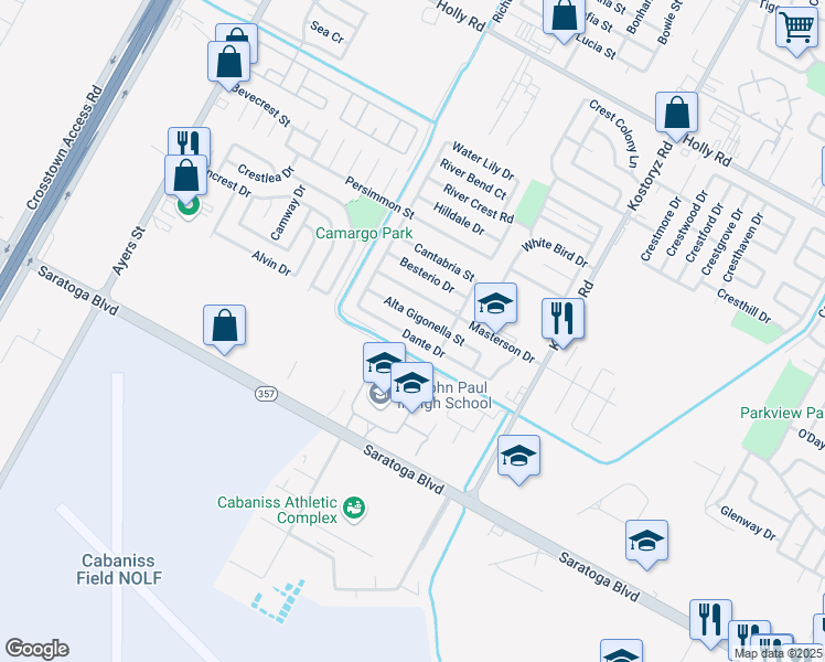 map of restaurants, bars, coffee shops, grocery stores, and more near 3002 Dante Drive in Corpus Christi