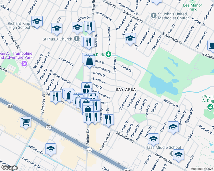 map of restaurants, bars, coffee shops, grocery stores, and more near 5905 Lucille Drive in Corpus Christi