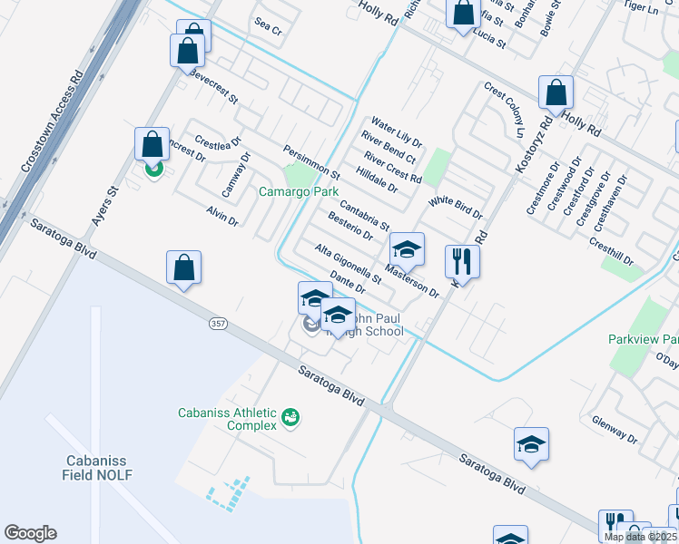 map of restaurants, bars, coffee shops, grocery stores, and more near 3002 Dante Drive in Corpus Christi
