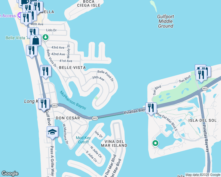 map of restaurants, bars, coffee shops, grocery stores, and more near 558 39th Avenue in Saint Pete Beach