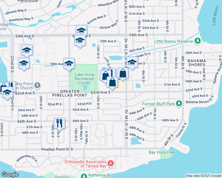 map of restaurants, bars, coffee shops, grocery stores, and more near 1049 62nd Avenue South in St. Petersburg