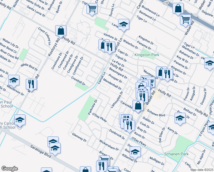 map of restaurants, bars, coffee shops, grocery stores, and more near 3622 Crestbrook Court in Corpus Christi