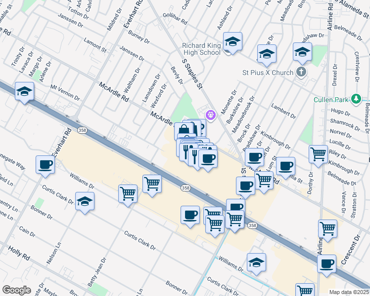 map of restaurants, bars, coffee shops, grocery stores, and more near 5488 South Padre Island Drive in Corpus Christi