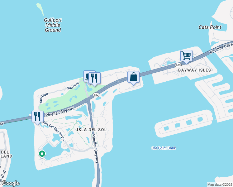 map of restaurants, bars, coffee shops, grocery stores, and more near 5700 Escondida Boulevard South in St. Petersburg
