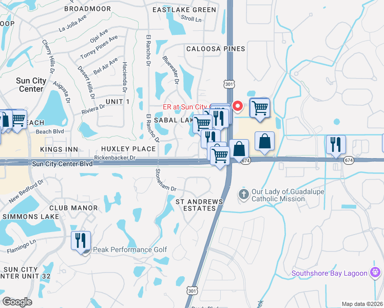 map of restaurants, bars, coffee shops, grocery stores, and more near 903 Sun Key Court in Sun City Center