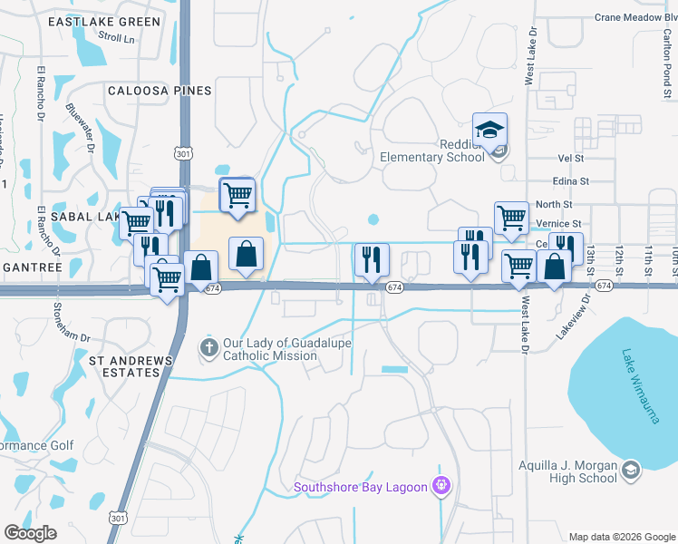 map of restaurants, bars, coffee shops, grocery stores, and more near 16500 Sereno Bridge Boulevard in Wimauma