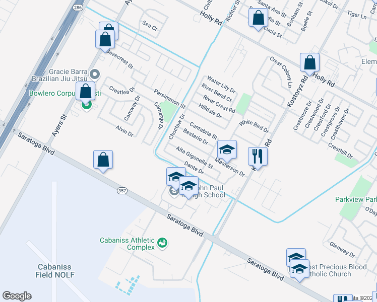 map of restaurants, bars, coffee shops, grocery stores, and more near 3002 Alta Gigonella Street in Corpus Christi
