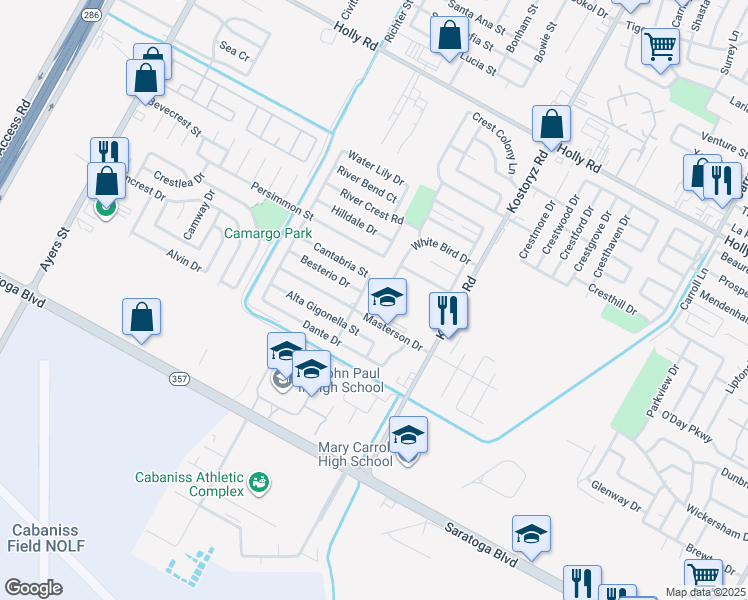 map of restaurants, bars, coffee shops, grocery stores, and more near 2918 White Bird Drive in Corpus Christi