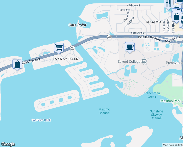 map of restaurants, bars, coffee shops, grocery stores, and more near 4914 59th Avenue South in St. Petersburg
