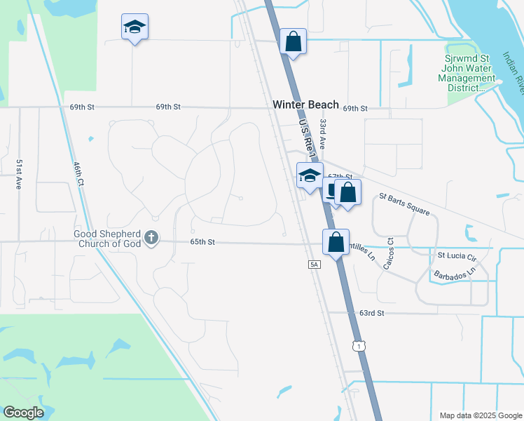 map of restaurants, bars, coffee shops, grocery stores, and more near 3700 65th Street in Vero Beach