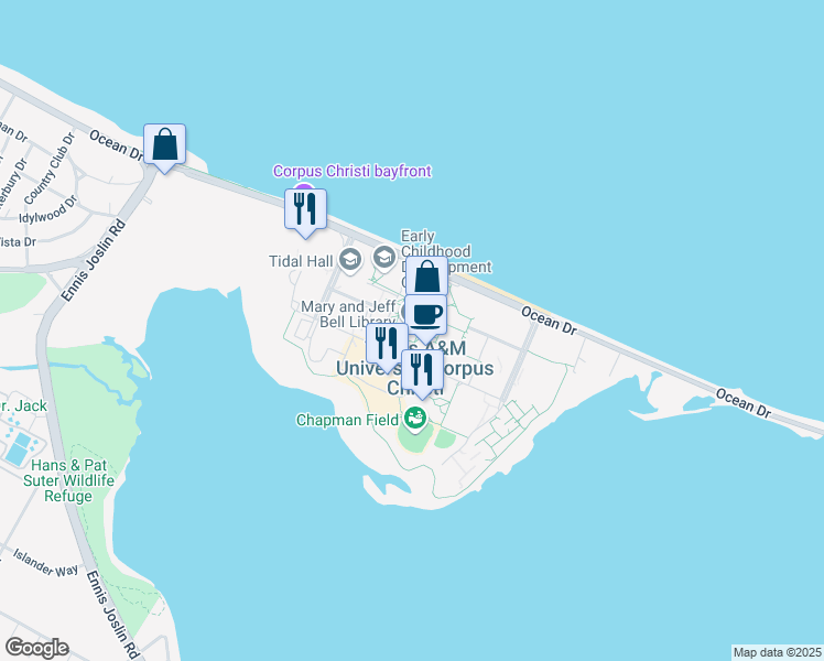 map of restaurants, bars, coffee shops, grocery stores, and more near 6300 Ocean Dr, in Corpus Christi