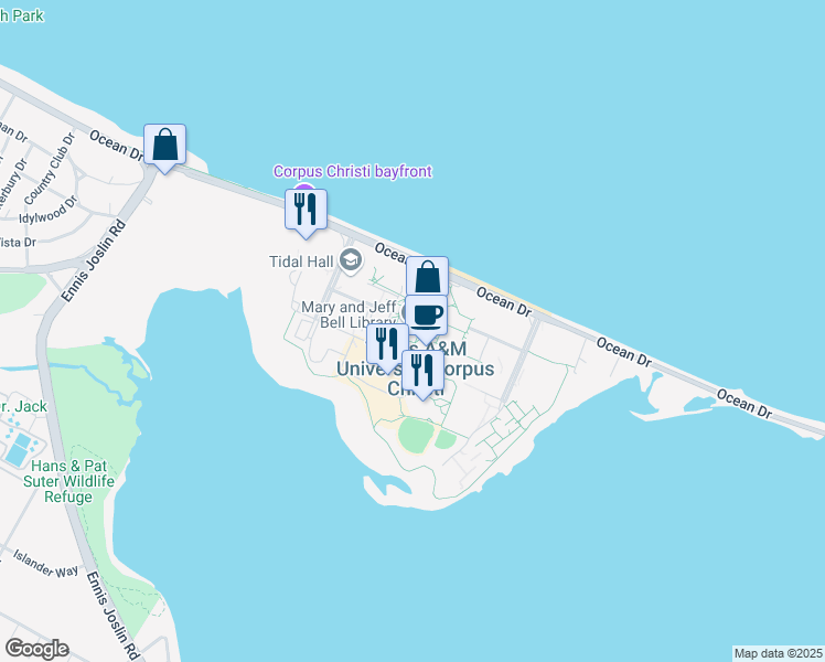 map of restaurants, bars, coffee shops, grocery stores, and more near 6300 Ocean Drive in Corpus Christi