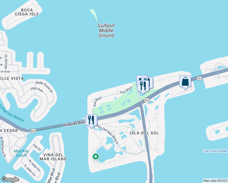 map of restaurants, bars, coffee shops, grocery stores, and more near 6145B Sun Boulevard in St. Petersburg