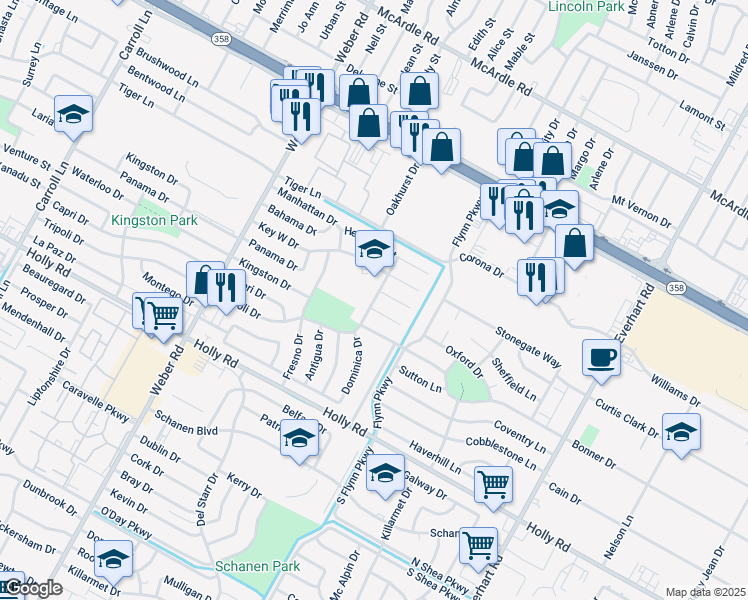 map of restaurants, bars, coffee shops, grocery stores, and more near 5414 Tripoli Drive in Corpus Christi