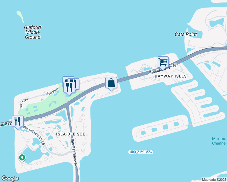 map of restaurants, bars, coffee shops, grocery stores, and more near 5601 Escondida Boulevard South in St. Petersburg