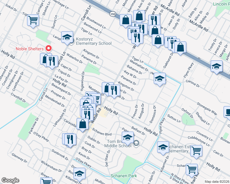 map of restaurants, bars, coffee shops, grocery stores, and more near 4010 Tripoli Drive in Corpus Christi