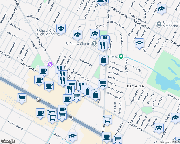 map of restaurants, bars, coffee shops, grocery stores, and more near 1026 Lum Street in Corpus Christi