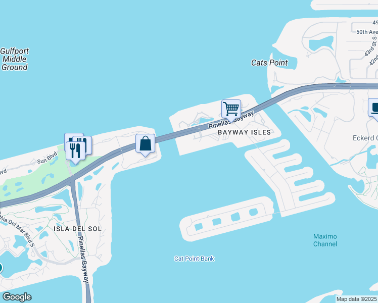 map of restaurants, bars, coffee shops, grocery stores, and more near 5200 Brittany Drive South in Saint Petersburg