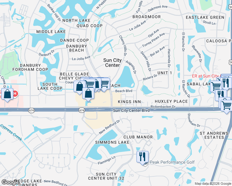 map of restaurants, bars, coffee shops, grocery stores, and more near 1500 Sun City Center Plaza in Sun City Center