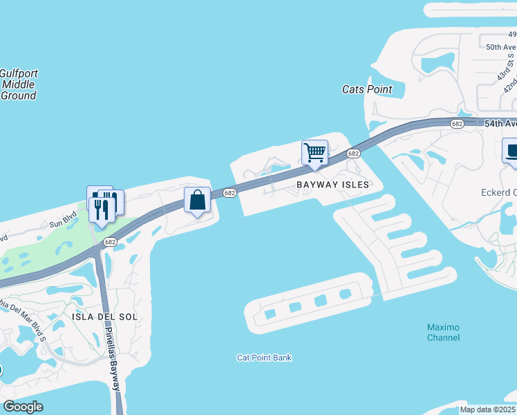 map of restaurants, bars, coffee shops, grocery stores, and more near 5200 Brittany Drive South in St. Petersburg