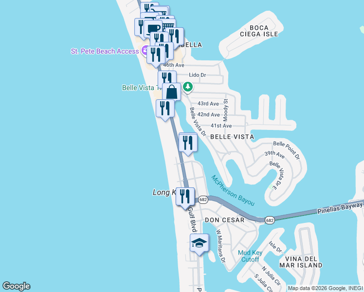 map of restaurants, bars, coffee shops, grocery stores, and more near 3804 Gulf Boulevard in St. Pete Beach