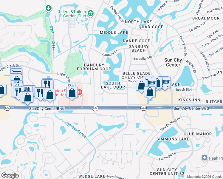map of restaurants, bars, coffee shops, grocery stores, and more near 1002 Andover Circle in Sun City Center