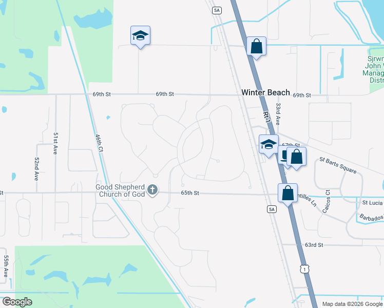 map of restaurants, bars, coffee shops, grocery stores, and more near 3915 69th Street in Vero Beach
