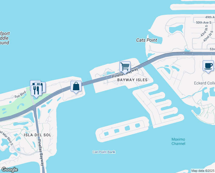 map of restaurants, bars, coffee shops, grocery stores, and more near 5130 Brittany Drive South in St. Petersburg