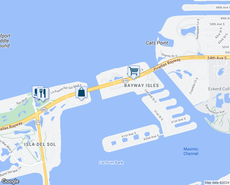 map of restaurants, bars, coffee shops, grocery stores, and more near 5130 Brittany Drive South in St. Petersburg