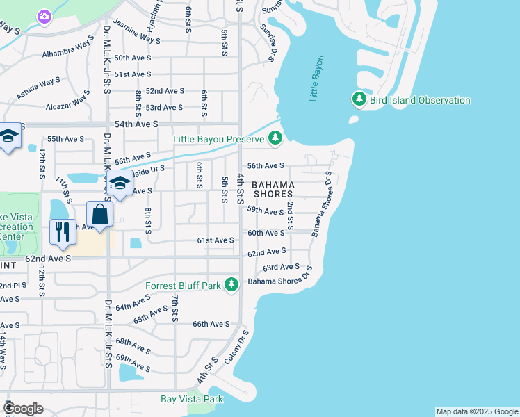 map of restaurants, bars, coffee shops, grocery stores, and more near 236 58th Avenue South in St. Petersburg