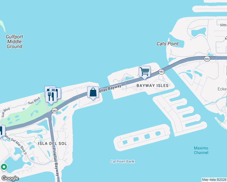 map of restaurants, bars, coffee shops, grocery stores, and more near 5331 State Highway 679 in St. Petersburg