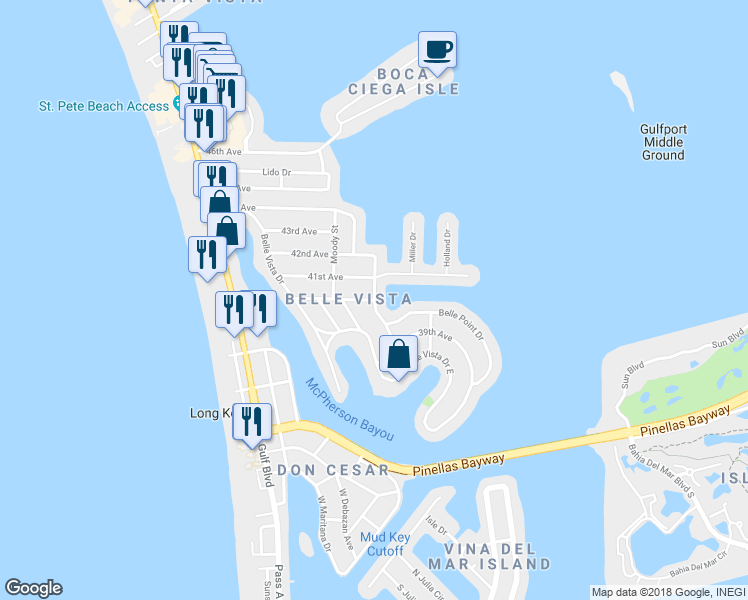 map of restaurants, bars, coffee shops, grocery stores, and more near 434 40th Avenue in Saint Petersburg