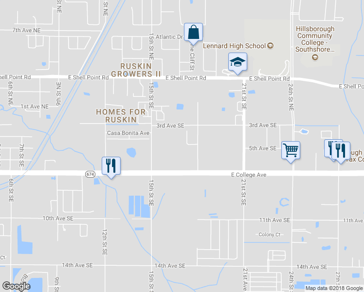 map of restaurants, bars, coffee shops, grocery stores, and more near 1621 3rd Avenue Southeast in Ruskin