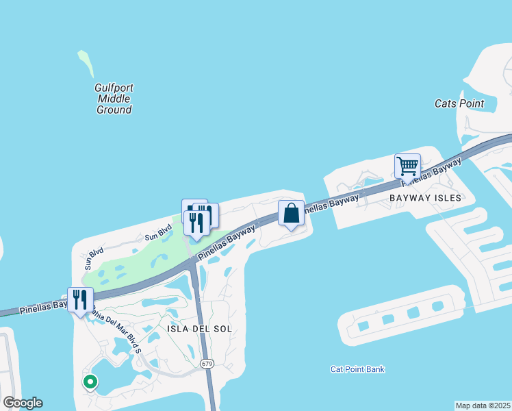 map of restaurants, bars, coffee shops, grocery stores, and more near 922 La Puerta Del Sol Boulevard South in St. Petersburg