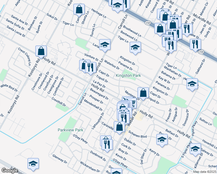 map of restaurants, bars, coffee shops, grocery stores, and more near 3709 Tripoli Drive in Corpus Christi