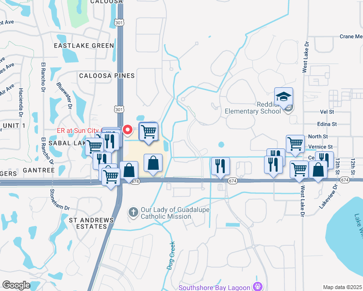 map of restaurants, bars, coffee shops, grocery stores, and more near 4928 Route 674 in Wimauma