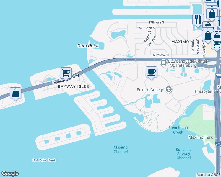 map of restaurants, bars, coffee shops, grocery stores, and more near 3 Bayfront Court South in St. Petersburg