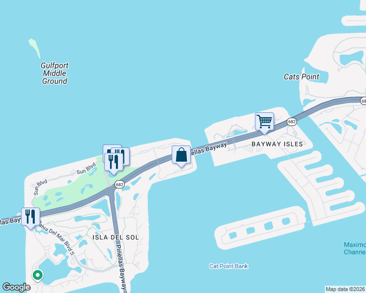 map of restaurants, bars, coffee shops, grocery stores, and more near 232 La Puerta Del Sol Boulevard South in St. Petersburg