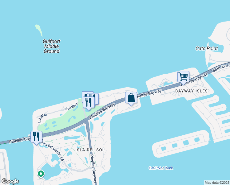 map of restaurants, bars, coffee shops, grocery stores, and more near 922 La Puerta Del Sol Boulevard South in St. Petersburg