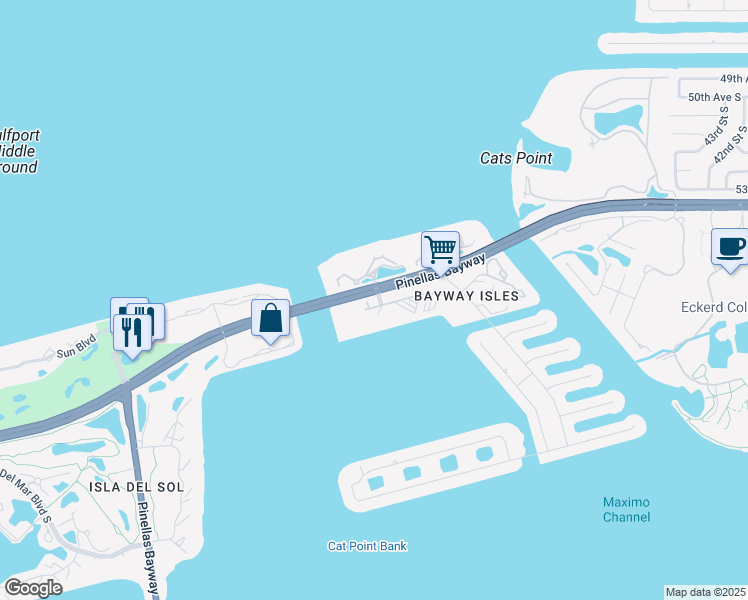 map of restaurants, bars, coffee shops, grocery stores, and more near 5220 Brittany Drive South in St. Petersburg