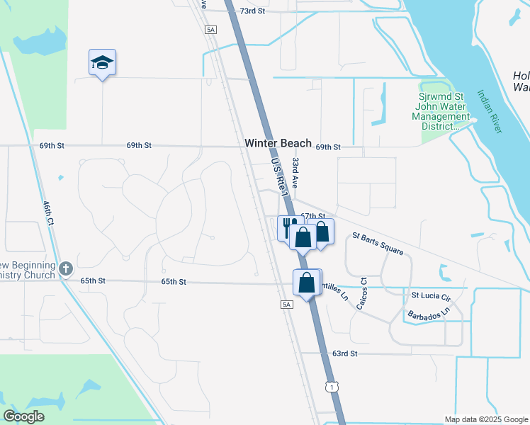 map of restaurants, bars, coffee shops, grocery stores, and more near 6720 Old Dixie Highway in Vero Beach