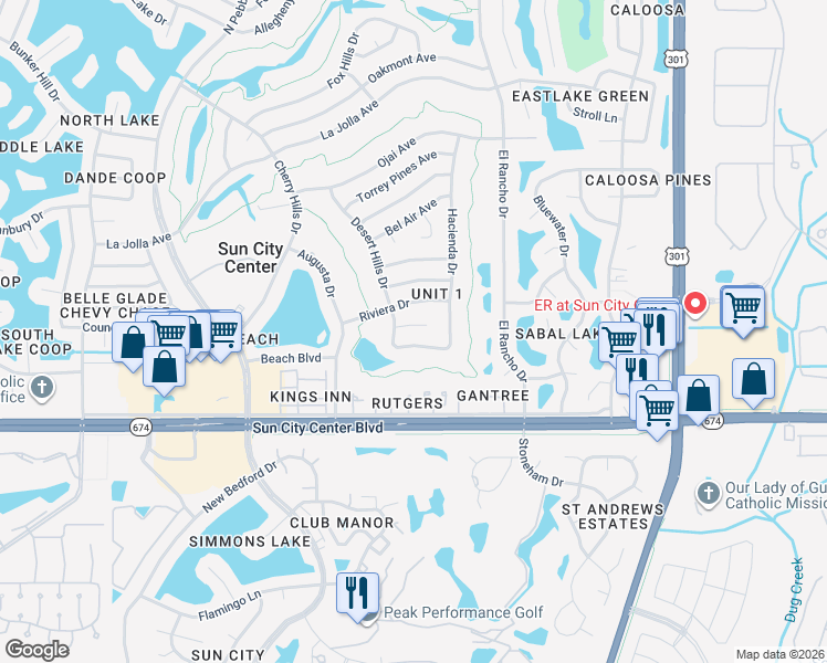 map of restaurants, bars, coffee shops, grocery stores, and more near 710 Cypress Place in Sun City Center