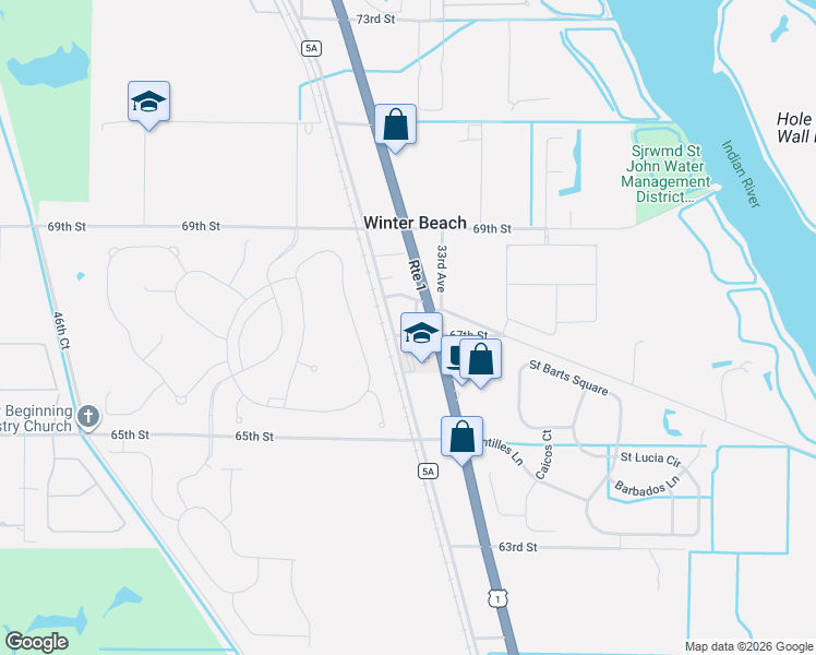 map of restaurants, bars, coffee shops, grocery stores, and more near 6725 34th Terrace in Vero Beach