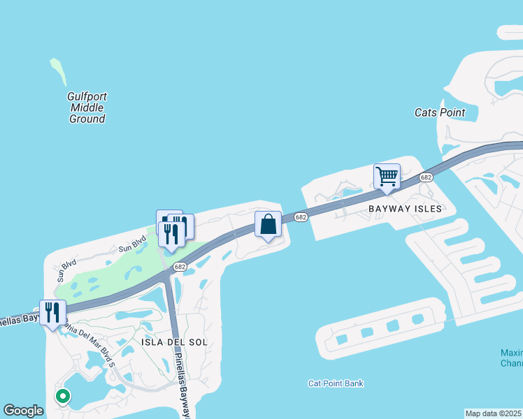 map of restaurants, bars, coffee shops, grocery stores, and more near 5510 La Puerta Del Sol Boulevard South in St. Petersburg